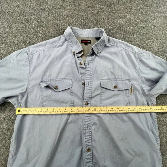 Wolverine Mens XL Short Sleeve Button Down Shirt Light Blue Cotton Vented Back - Picture 2 of 7